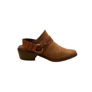 Donald Pliner Women’s Brown Suede Embossed Strap Mazzy Western Mules Size 5M